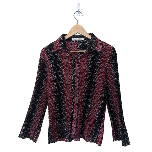 Cash Donna Blouse Lightweight Sparkle Linen Red / Black - Picture 1 of 7
